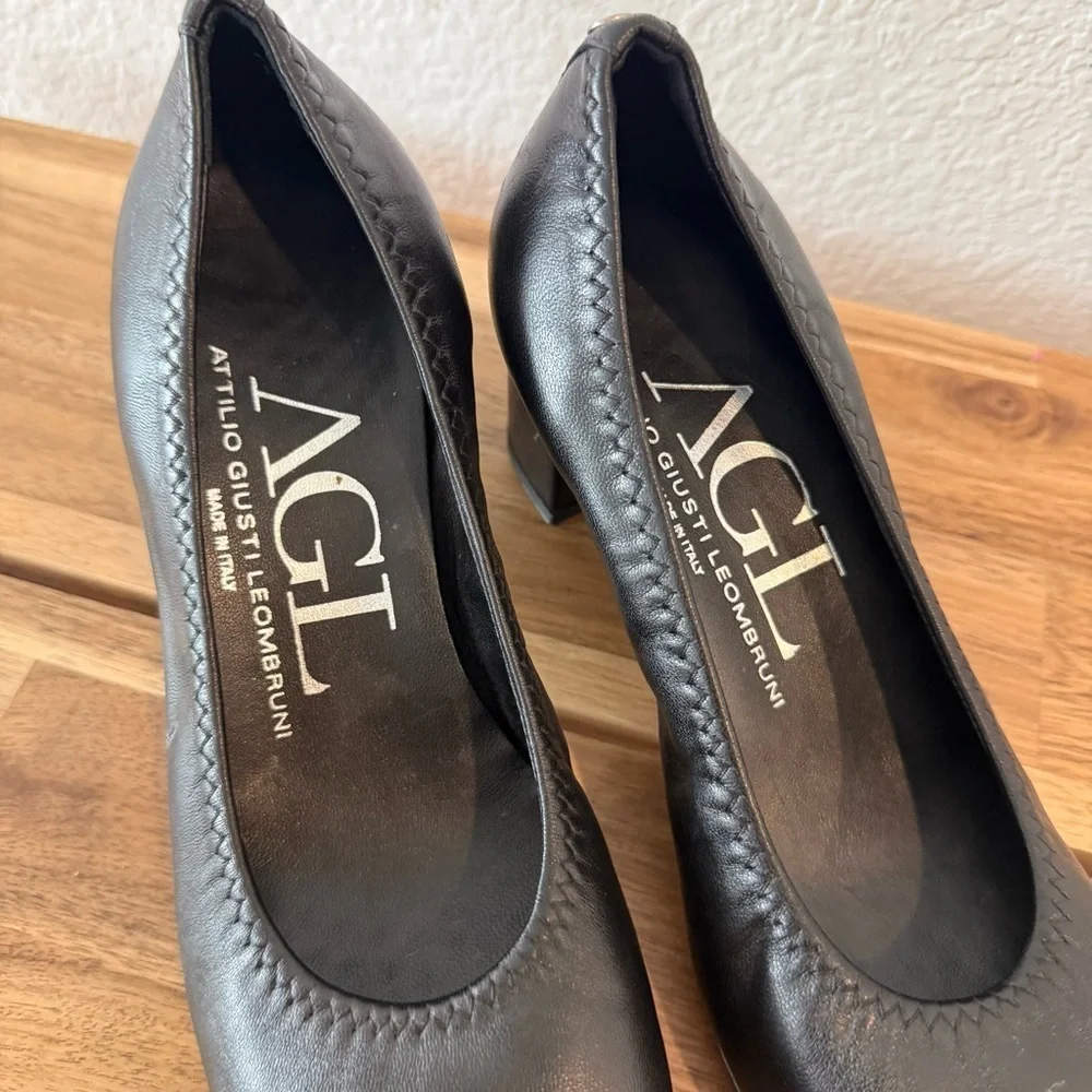 AGL- Black Leather Cap Toe Block Heels - Size 7.5